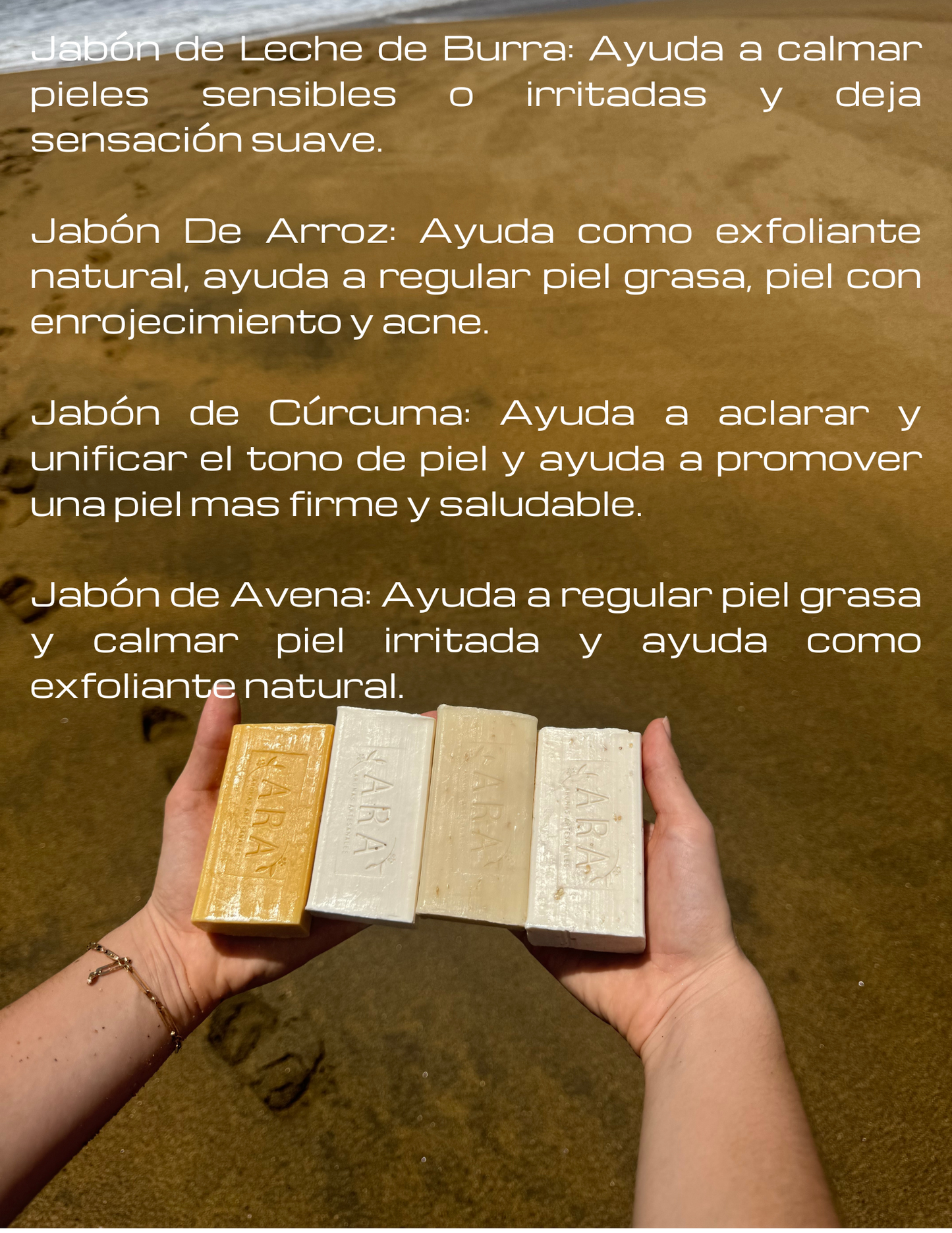 4 Piezas De Jabones Artesanales Ara De Leche, Arroz, Avena y Cúrcuma De 120 Gramos