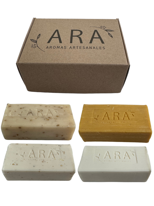 4 Piezas De Jabones Artesanales Ara De Leche, Arroz, Avena y Cúrcuma De 120 Gramos